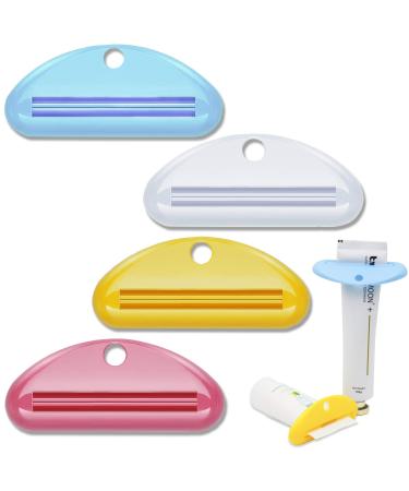 So Nice Toothpaste Tube Squeezer Dispenser-4 Pack Colors Toothpaste Clip,Toothpaste Squeeze roll,Tube Squeezer Tool Dispenser!(White, Pink, Yellow,Blue)
