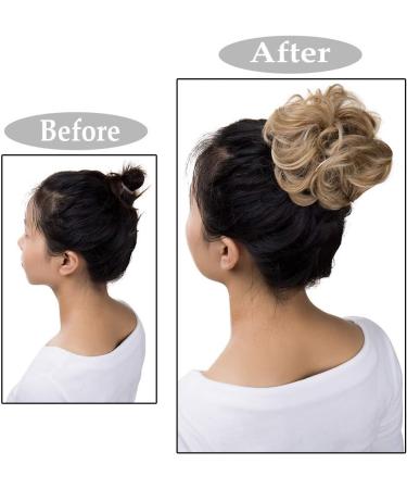 Light Brown & Bleach Blond Scrunchy Hair Bun Updo Ponytail 25g - Curly Messy Donut Chignons - Buy Online on GoSupps.com