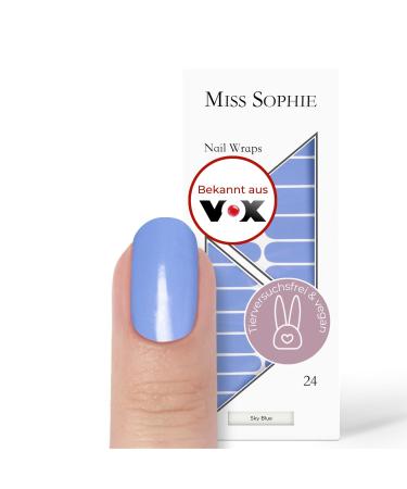 Original Miss Sophie Nail Foils The Blues I 24 Ultra-D nne Nail polish stripes single-color Sky Blue I For finger & toenails I sticks to natural and painted acrylic gel & shellac nails