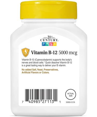 21st Century B12 Sublingual Tablets 5000 mcg - 110 Count (Pack of 1) - Buy Online on GoSupps.com
