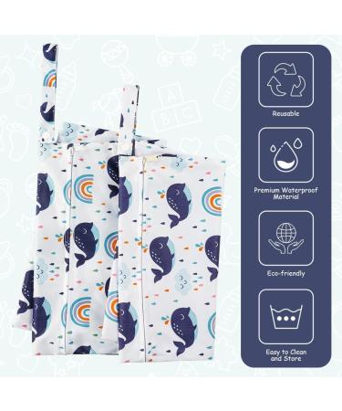 Vicloon Wet Bag 2 PCS - Waterproof Reusable Cloth Diaper Bags for Babies | Double Zipper Pockets | Ideal for Swimming, Travel, Gym | Whale Design - 2 Pack - Buy Online on GoSupps.com