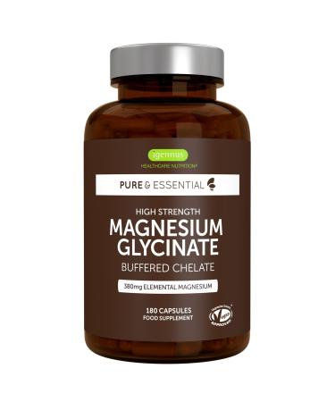 Igennus Highest Strength Chelated Magnesium Glycinate 1300mg 380mg Elemental 90 Servings Pure & Clean Buffered Magnesium Bisglycinate Vegan 180 Capsules