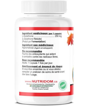 Nutridom L-Glutathione 250mg Reduced Glutathione Supplement for Antioxidant Support Non-GMO Vegan Gluten-Free Soy-Free Dairy-Free No Additives & Fillers (60 Veggie Capsules) - Buy Online on GoSupps.com