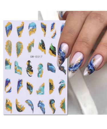 Marble Nail Art Stickers Decals Cyan Blue Gold Stripe Line - 6 Sheets - Buy Online on GoSupps.com