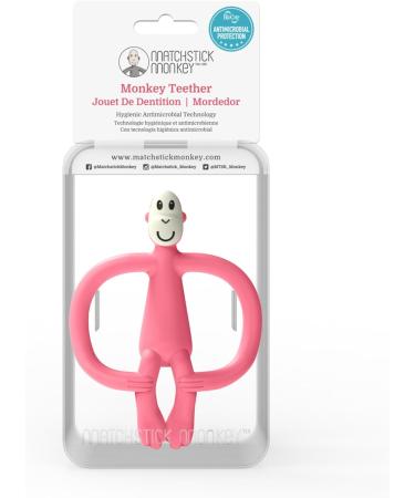 Matchstick Monkey Pink Antimicrobial Silicone Teether | BPA Free | Easy-to-Grip Design | 3+ Months | Gel Applicator | 11cm - Buy Online on GoSupps.com