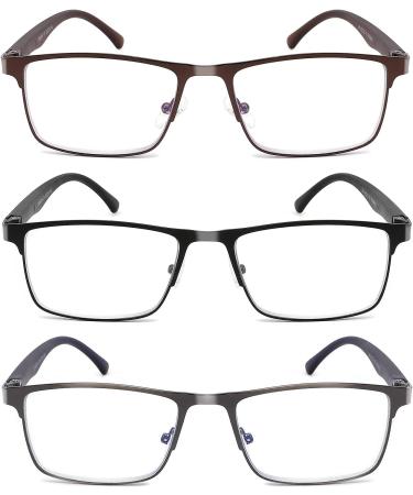 CRGATV 3-Pack Blue Light Filtering Reading Glasses for Men - Metal Readers Anti UV/Glare (+1.25 Magnification) - 3 Pack Mix Colors - Buy Online on GoSupps.com