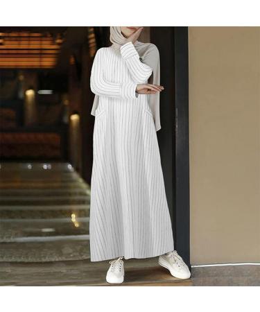 Modsgue Women's Light Kaftan | Vintage Muslim Abaya & Hijab Set | Full-Length Prayer Clothing 4XL in White - Buy Online on GoSupps.com