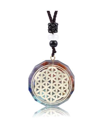 EneQutum Metatron Cube Orgonite Mixed 7 Chakras Orgone Pendant Necklace Crystal Healing Necklace for Men and Women Gold
