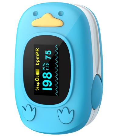 Children Fingertip Pulse Oximeter Blood Oxygen Saturation Monitor for Child Kids Portable Oxygen Monitor with OLED Screen Included 2AAA Batteries Blue