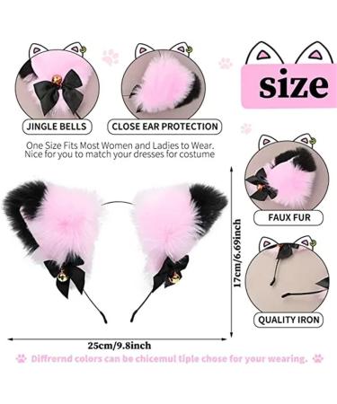 Cat Ears Bell Headband Folding Ear Powder Plus Black Gold Bell Bow Headband Fox Ear Accessories Cute Plush Headgear for Halloween Cosplay Costume Party Dress Girls - Buy Online on GoSupps.com