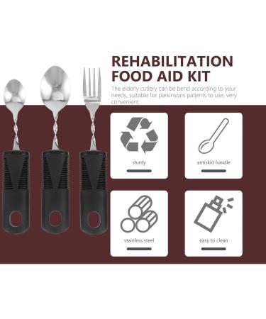 ULTECHNOVO 3pcs Bendable Cutlery Set for Adults Handicapped - Stainless Steel Adaptive Fork, Spoon & Handicap Flatware - Ideal for Parkinson's, Elderly & Disabled - Modular Rubber Grip - Buy Online on GoSupps.com