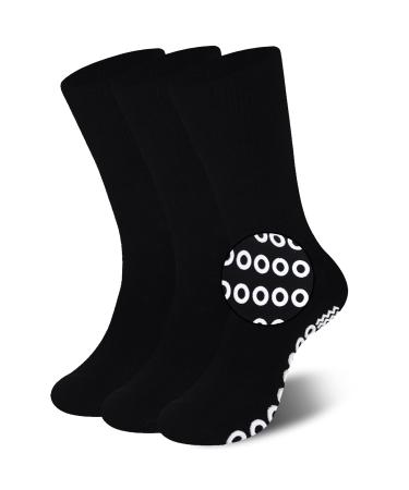 Grip Socks JSPA Non Slip Casual Socks - Ideal for Home Indoor Yoga and Hospital - for Men and Women Non-Binding Loose Fit Sock - Non-Slip Diabetic Socks with Seamless Toe 3 Pairs Black 10-13 3 Pairs Black