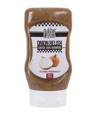 Classic Foods of America Onion Relish squeeze 330g, Special Burger Condiment – ??Sweet-Salty Sauce with Crunchy Onion Chunks fo