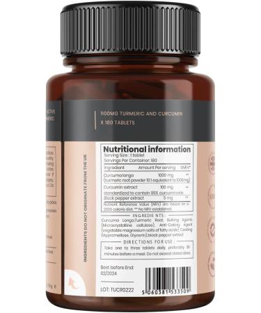 Turmeric Yellow Root 1000mg - 180 Tablets with 95% Curcumin & Turmeric Powder - Premium Quality for Natural Health - Buy Online on GoSupps.com