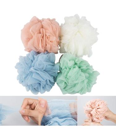 4 Pack Extra Large Bath Loofah Sponge Set - Mesh Pouf Scrubber for Shower, Pink White Blue Green - Buy Online on GoSupps.com