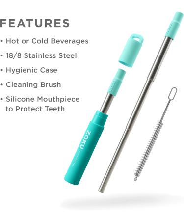 ZOKU Reusable Straw with Case - Collapsible Stainless Steel Metal Straw for Travel and On the Go - Teal Pocket Straw - Buy Online on GoSupps.com