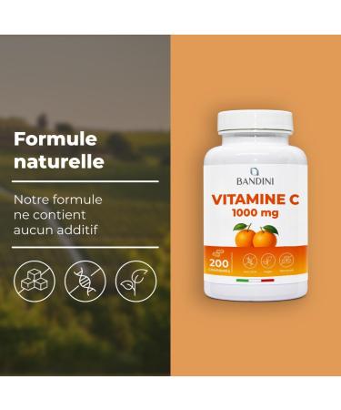 Bandini Vitamine C 1.000 mg 200 comprim s (+6 mois) | Syst me immunitaire peau os ongles cheveux | Suppl ment d'acide L-ascorbique haute dose 100% v g talien - Buy Online on GoSupps.com