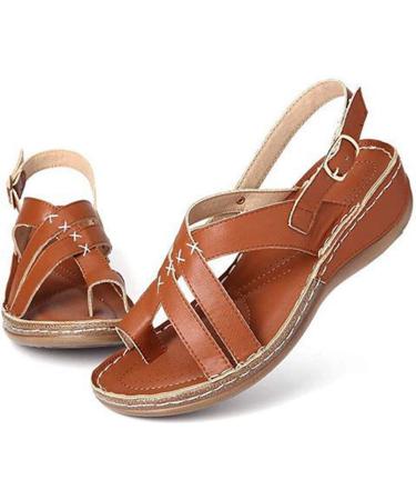 Comfortable Women's Plateau Sandals - Open Toe Orthopedic Shoes with Foot Support | Summer Sandals for Beach & Travel - EU Size 37 in Yellow & Brown - Buy Online on GoSupps.com