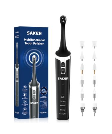 Saker Tooth Polisher 2 Set Replacement Polishing Brush Heads(12pcs) Included Rechargeable Tooth Polishing Kit Dental Teeth Polisher with LED Light 5 Speed Modes Waterproof