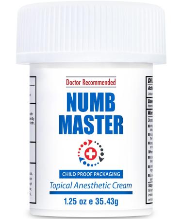 Numb Master 5% Lidocaine Topical Numbing Cream, Maximum Strength Long-Lasting Pain Relief Cream, Fast Acting Topical Anesthetic Cream with Aloe Vera, Vitamin E, Lecithin with Child Resistant Cap, 1.25 Oz
