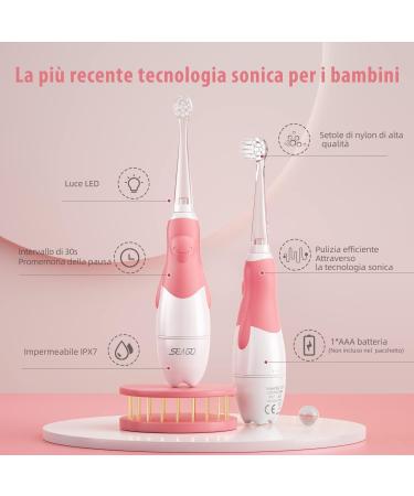 SEAGO SG-513 Electric Sound Toothbrush for Kids 0-3 Years | Waterproof IPX7 LED Light Smart Timer | Includes 4 Brush Heads (Pink) - Buy Online on GoSupps.com
