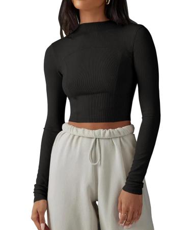 LASLULU Women's Seamless Ribbed Long Sleeve Workout Top - Black, Small - Buy Online on GoSupps.com