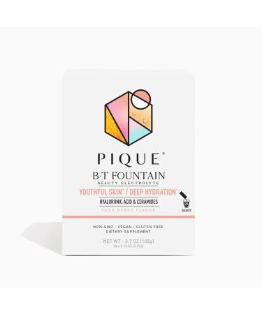 Pique BT Fountain Beauty Electrolyte Powder - Hydration Powder Packets with Hyaluronic Acid, Ceramides, Potassium, Magnesium for Hydrated Skin - No Added Sugar - 28 Single Serve Sticks (Pack of 1)