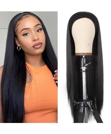 Xtrend 24Inch Headband Wig Long Straight Black None Lace Front Wig Glueless Headband Wigs Natural Looking Wig for Women Daily Use 1B# 24 Inch Straight headband wig 1B