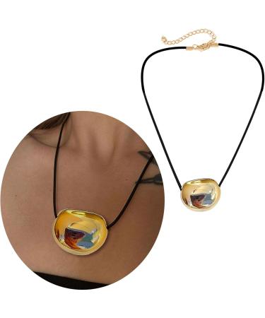 Oralgo's Elegant Oval Metal Necklace - Stylish Geometric Pendant with Adjustable PU Leather Cord - Silver Collarbone Chain Jewelry - Buy Online on GoSupps.com