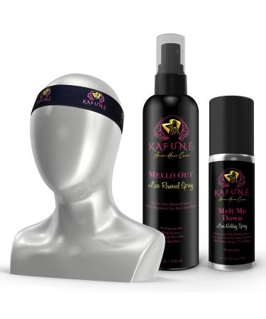 Kafune Amor Hair Melt Me Down Holding Spray and Mello Out with Elastic Wrap Band for lace Wigs Toupees and Hairpieces Strong Natural Finishing Hold with Control Women and Men small Size