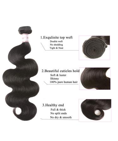 Karbalu 10A Brazilian Human Hair Body Wave 3 Bundles with Lace Closure - 100% Unprocessed Remy Human Hair Bundles - Wet and Wavy - Natural Color - 14 16 18+12 - Buy Online on GoSupps.com