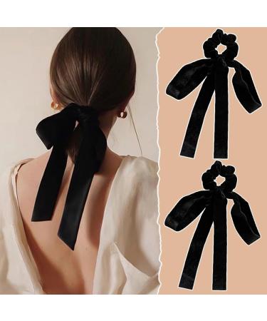 Lilbitty 2 Pieces Velvet Hair Bows for Women Girls Black Velvet Bow Hair Band Hair Clip Hair Bows Hair Clip Ponytail Holder