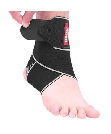 BESKEY Ankle Support Brace Adjustable Breathable Elastic Nylon Material Fit for Most Size Use for Sports Grey