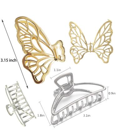 6 Pack Large Metal Hair Claw Clips - Non-slip Butterfly Design Barrette for Thick Hair - Stylish Fashion Accessory for Women and Girls in Bright & Matte Gold/Silver - Buy Online on GoSupps.com