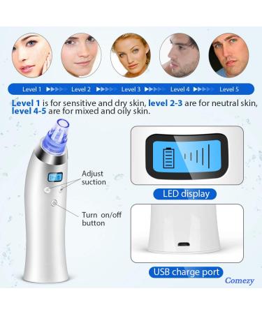 Comezy Blackhead Remover Pore Vacuum with 4 Probes | Electric Suction Extractor Kit | 5 Adjustable Suction Levels | USB Rechargeable | Facial Skin Cleaner for Men & Women - Buy Online on GoSupps.com