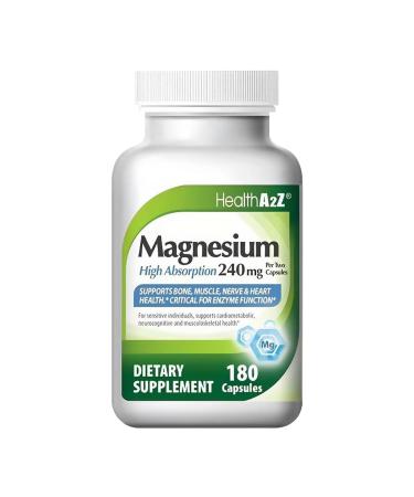 HealthA2Z Magnesium Glycinate 240 mg - 180 Capsules Supports Daytime Energy Nighttime Restful Sleep Stress Relief Mood Balance Bone & Muscle Health and Natural Beauty - High Absorption Formula