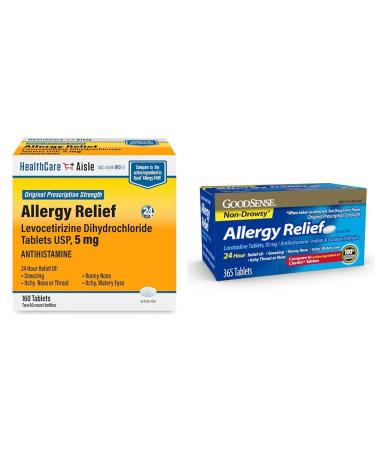 HealthCareAisle Allergy Relief Tablets 160 Count (2 Packs) and GoodSense Allergy Relief Loratadine Tablets 365 Count