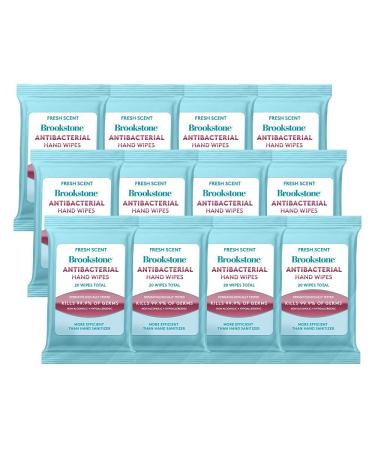 Brookstone 12 Packs - 20 Count Sanitizing Hand Wipes for a Cleansing and Waterless Wash Advanced Hand Wipes Travel Size (240 Wipes Clear Fresh) Clear Fresh 240 Count (Pack of 1)