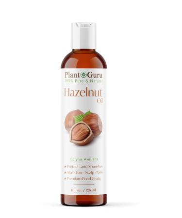 Plant Guru Hazelnut Oil 8 fl. oz. Cold Pressed 100% Pure Natural Carrier - Skin Face Body And Hair Growth Moisturizer. Great For DYI Cream Lotions and Lip balm.