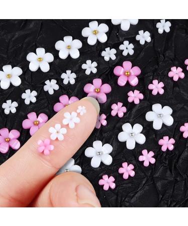 3D Flower Nail Charms - White Pink Cherry Blossom Rhinestones - 2 Boxes Acrylic Nail Art Supplies for Manicure DIY Decorations - Buy Online on GoSupps.com
