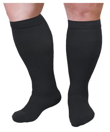 2XL Wide Plus Size Calf Compression for Men and Women 20-30 mmHg Nursing Athletic Travel Flight Socks Shin Splints Knee High - Black XX-Large 2XL (Pack of 1) Black