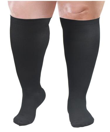 Compression stockings in oversize for women and men wide calf graded compression stockings for air travel running pregnancy sport edema nurses seniors fitness XXL black 1 couple