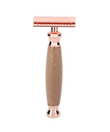 Razor with Wooden Handle Portable Double Edge Shaver Beard Body Hair Trimmer for Men(Rose Gold)