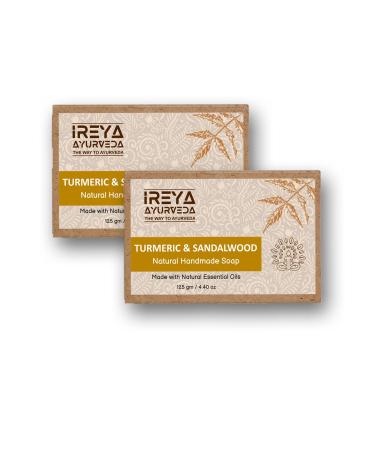 Turmeric Soap Bar- 125 g (4.41 oz) With Sandalwood Pack of 2 Ayurvedic Natural Sandalwood Soap Skin Care | Haldi Chandan Soap Free from Parabens SLS and Vegan Handmade Soap in India