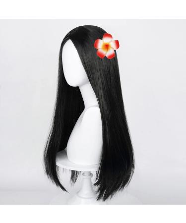Long Straight Black Kids Wig with Flower Hair Clip - Wigs for Girls | Toddler Cosplay Hairpiece for Halloween Party - Includes Wig Cap | Uniquebe - Buy Online on GoSupps.com