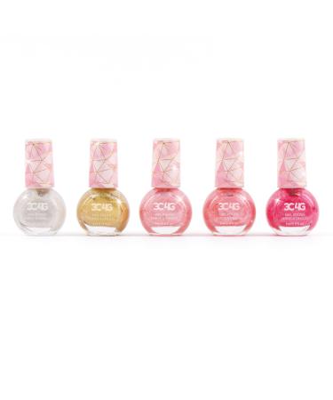 Three Cheers for Girls - Pink and Gold Hexagon 5 Pack Nail Polish - Shimmer Nail Polish Set for Girls & Teens - Includes 5 Colors - Non-Toxic Nail Polish Kit for Kids - Ages 8+