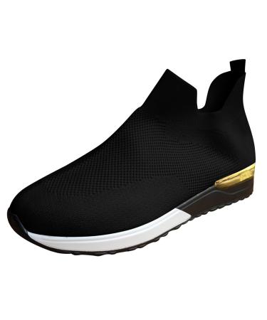 GETBEE Women's Athletic Walking Shoes Diabetic Air-Cushion Slip-On Walking Shoes Orthopedic Diabetic Slippers Shoes 10 B1-black