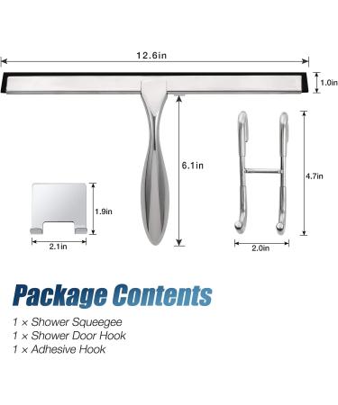 Simtive 12-Inch Shower Squeegee Set with Hooks | Ideal for Shower Doors, Mirrors, and Windows | Silver Finish - Buy Online on GoSupps.com