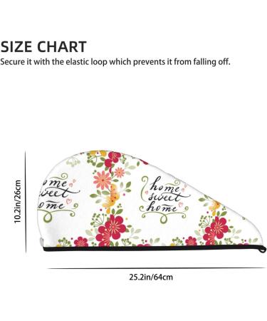 Buy Hair Towel Wrap | Quick-Dry Turban with Button | Home Sweet Home Floral Design Ideal for Fast Hair Drying - Buy Online on GoSupps.com