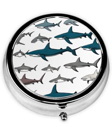 Buy Sharks Nautical Round Pill Box - 3 Compartment Mini Decorative Travel Organizer for Vitamins & Medicine - Buy Online on GoSupps.com